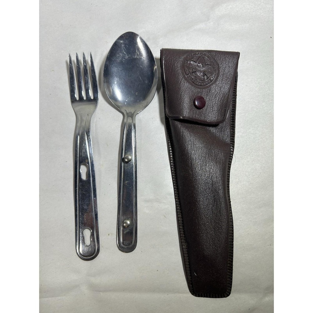 Vintage Boy Scouts of America Official Utencils Holster Fork Spoon BSA Camping